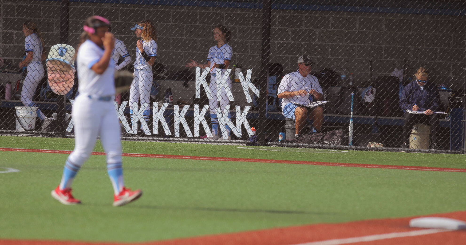 Tolton players stand behind Ks representing strikeouts